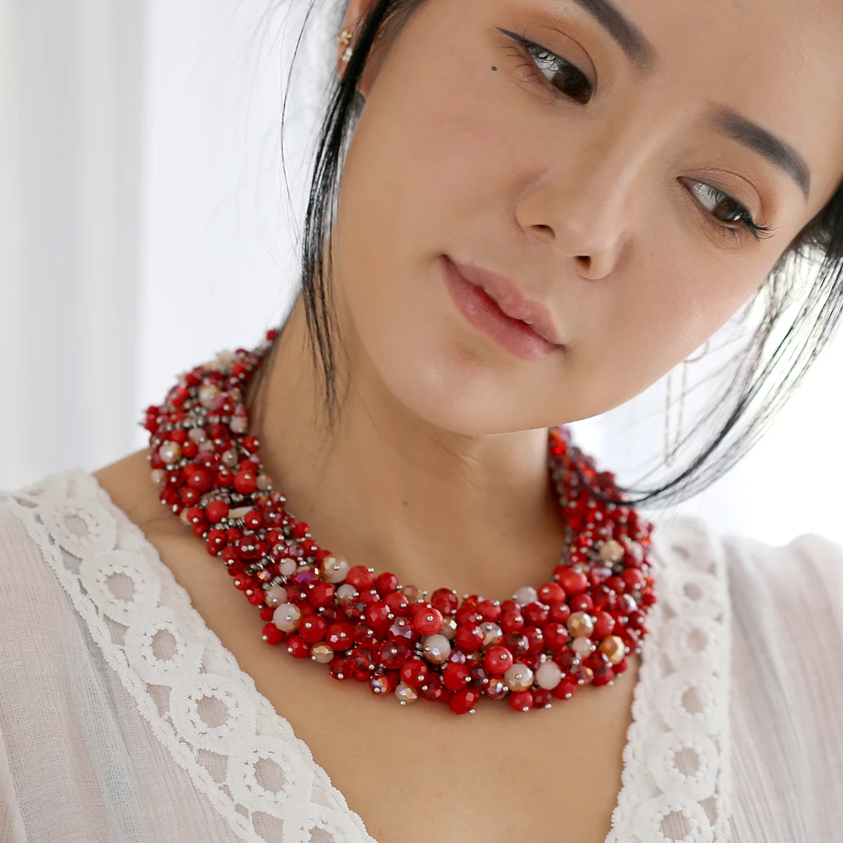 Double Layer Turquoise Bead Statement Necklace for Women