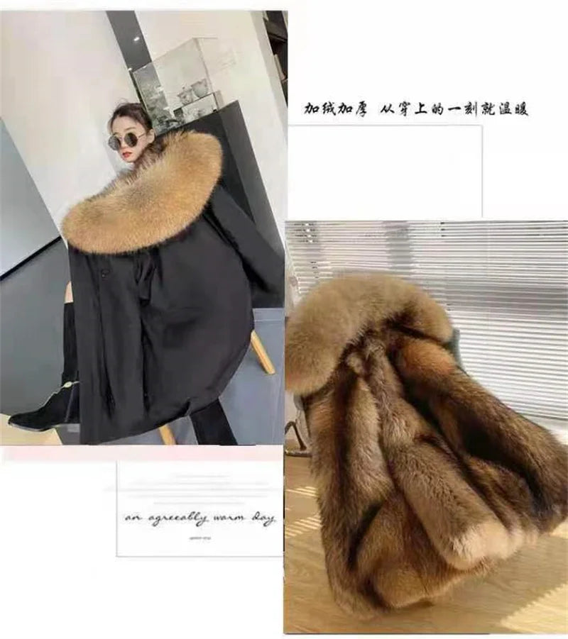 Winter Thick Warm Parkas Women Mink Detachable Inner Fur One Coat Long FauxFur Mink Cotton Jackets Female Hooded Chaquetas Mujer