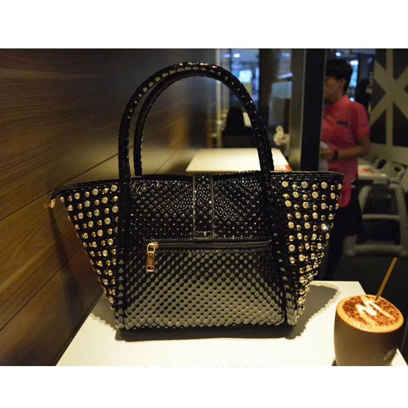 Rhinestone Patent Leather Crossbody Handbag for Women