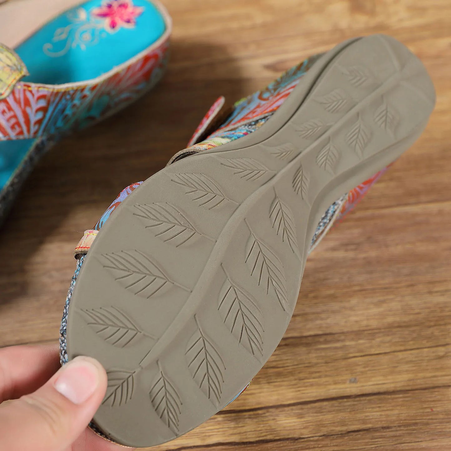 Hand Painted Genuine Leather Outdoor Summer Slides for Women