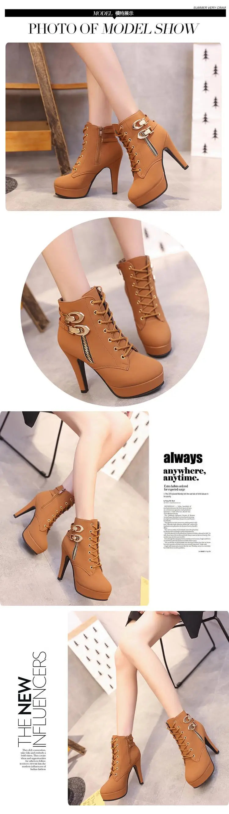 High Heel Platform Buckle Ankle Boots