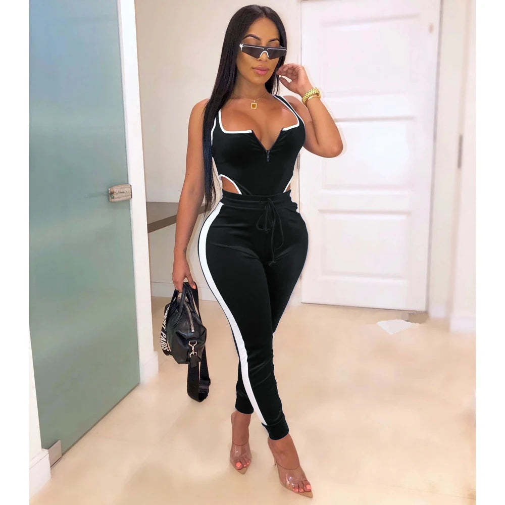 Velvet V-Neck Two Piece Top and Pants Set for Women