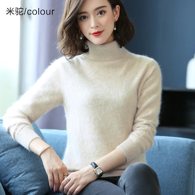 Warm High Collar Heavyweight Knit Pullover Sweater for Women
