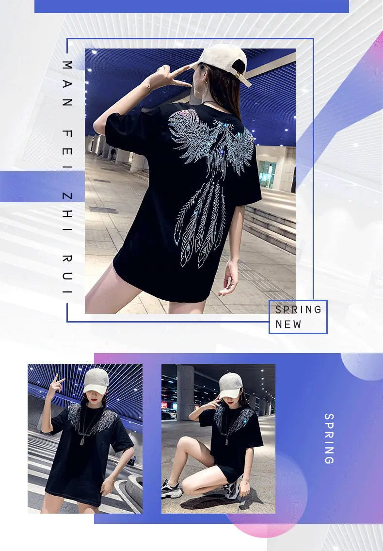 Fashion Women's T-shirt For Summer Short Sleeve Pulovers Midi Loose Clothes Casual Graphic Aesthetic Cotton Tops Korean T Shirt