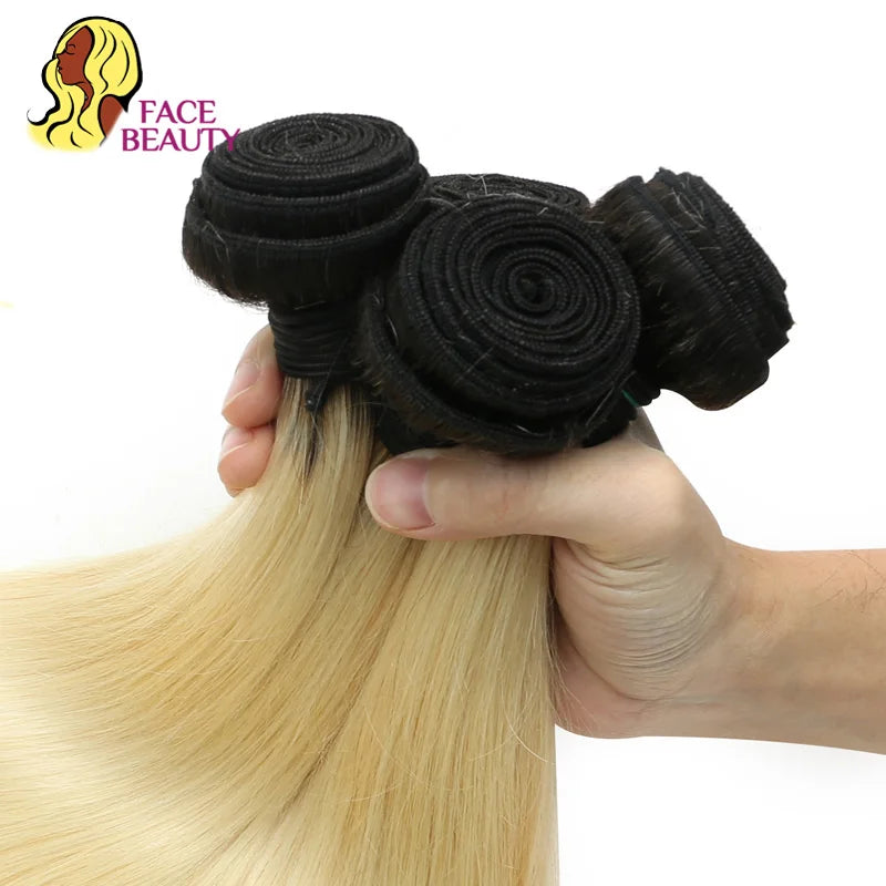 Straight Two Tone Platinum Blonde Remy Peruvian Hair Bundles For Women