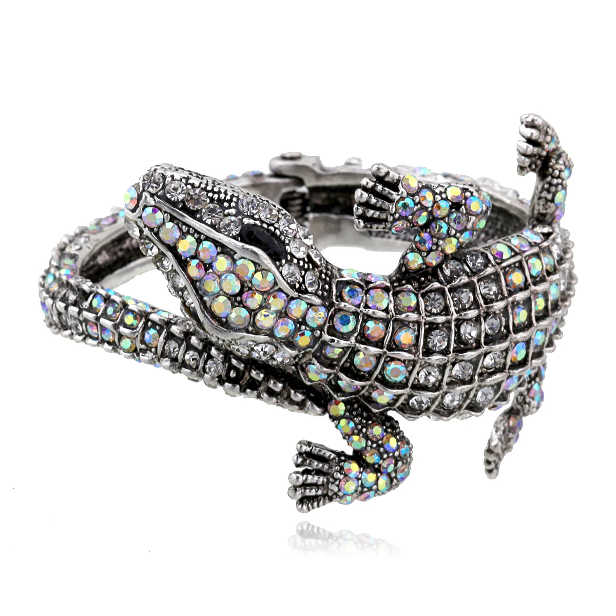 Vintage Crocodile Rhinestone Cuff Bracelet for Women