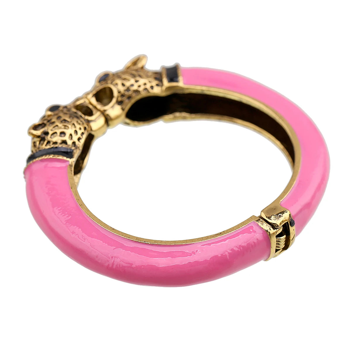 Double Leopard Head Enamel Cuff Bracelet for Women