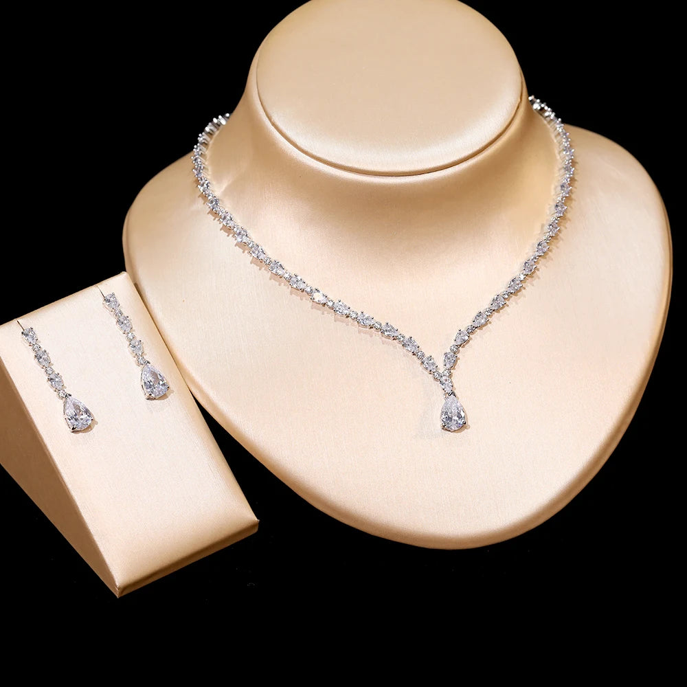 Cubic Zirconia Water Drop Wedding Jewelry Set for Women