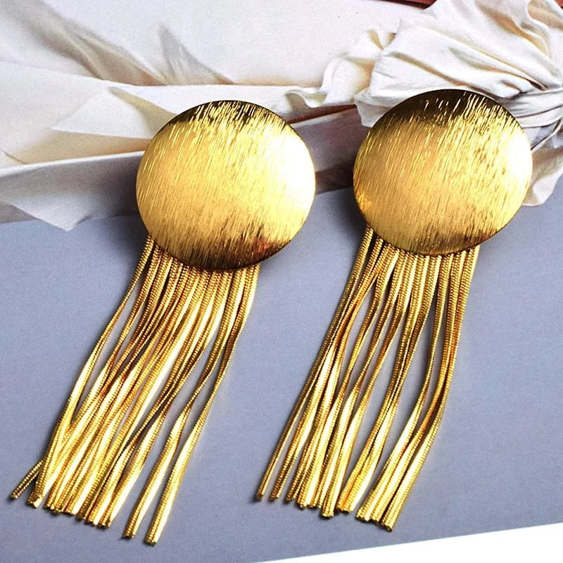 New Arrival Long Gold Color Metal Chain Tassel Earrings High-Quality Fashion Jewelry Accessories For Women Wholesale