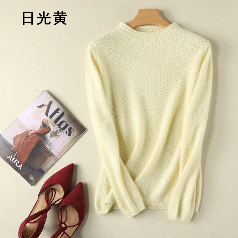 Hollow Knit Cashmere Long Sleeve Sweater for Women