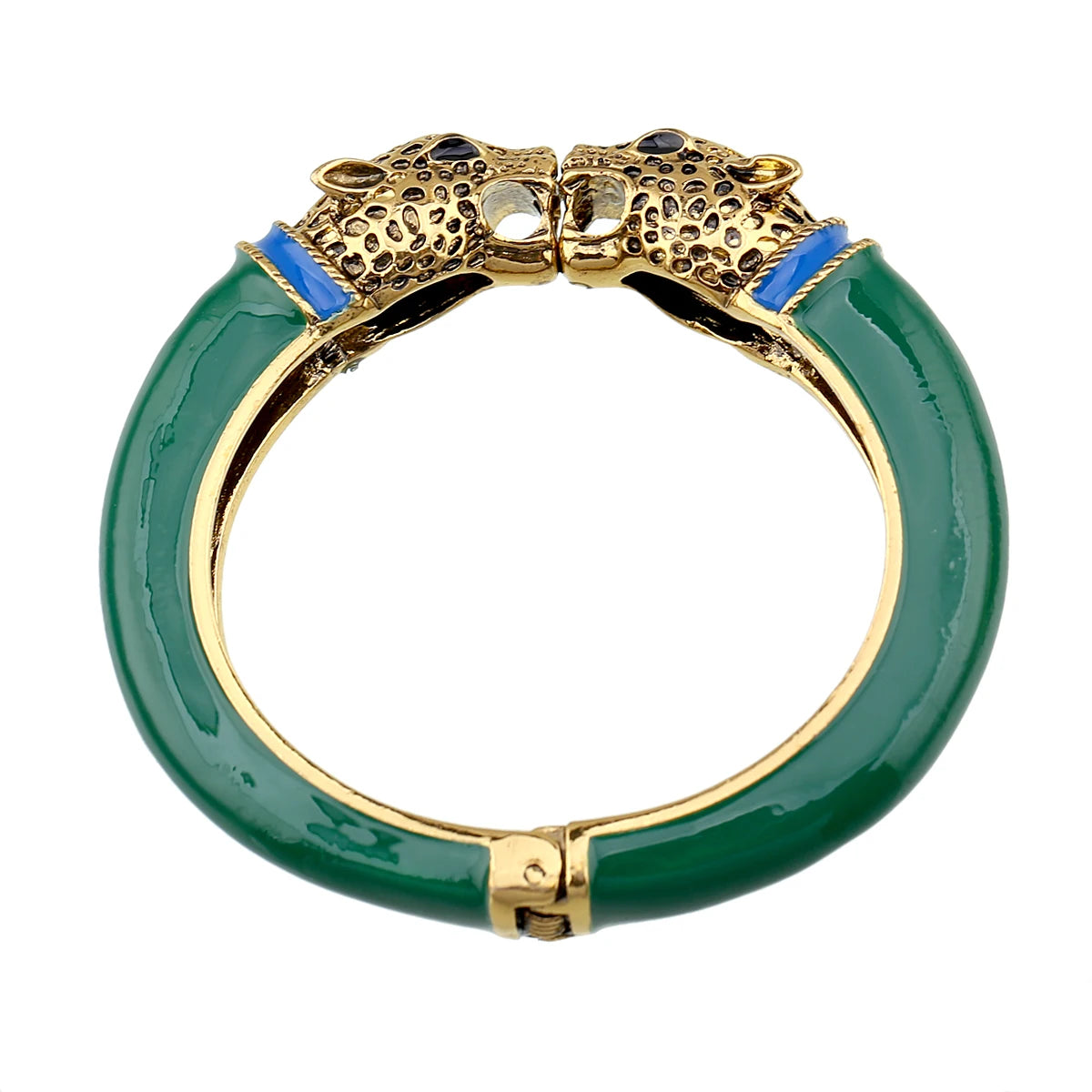 Double Leopard Head Enamel Cuff Bracelet for Women