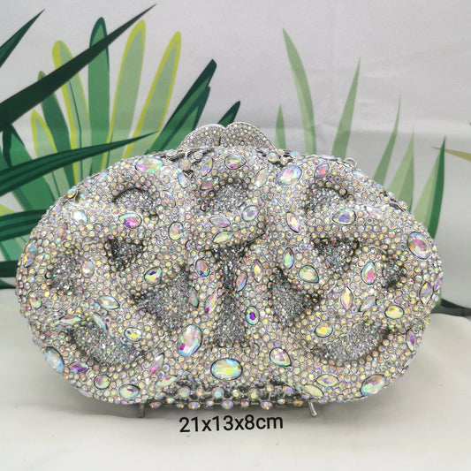 Lady Hot pink/Green/Silver Rhinestone Bags Luxury Fashion Female Diamond Crystal Clutch Elegant Gold Metal Wedding Dinner Purses