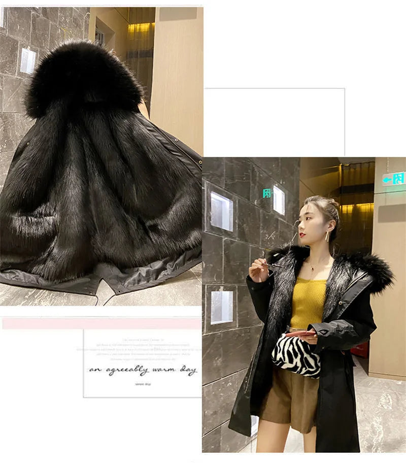 Winter Thick Warm Parkas Women Mink Detachable Inner Fur One Coat Long FauxFur Mink Cotton Jackets Female Hooded Chaquetas Mujer