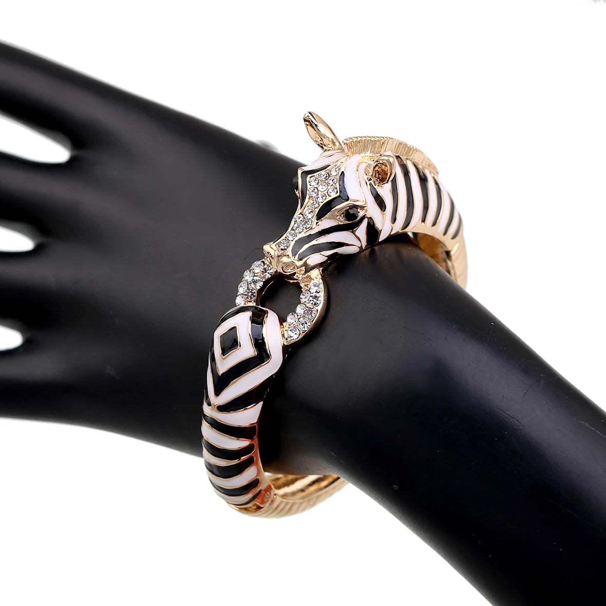 Gold Plated Crystal Zebra Style Cuff Bracelet for Women