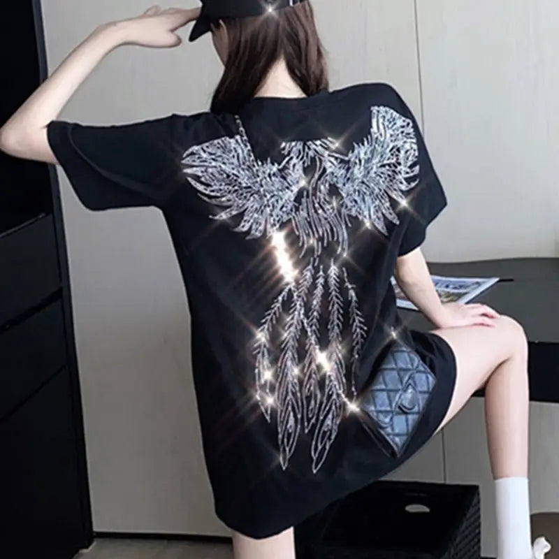 Fashion Women's T-shirt For Summer Short Sleeve Pulovers Midi Loose Clothes Casual Graphic Aesthetic Cotton Tops Korean T Shirt