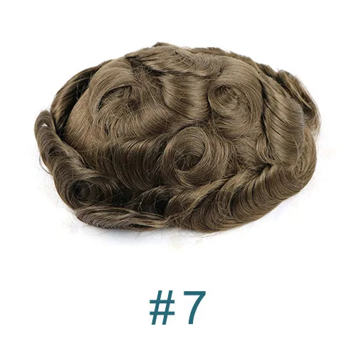 Ultra Thin V Loop Human Hair Toupee With Natural Hairline for Men