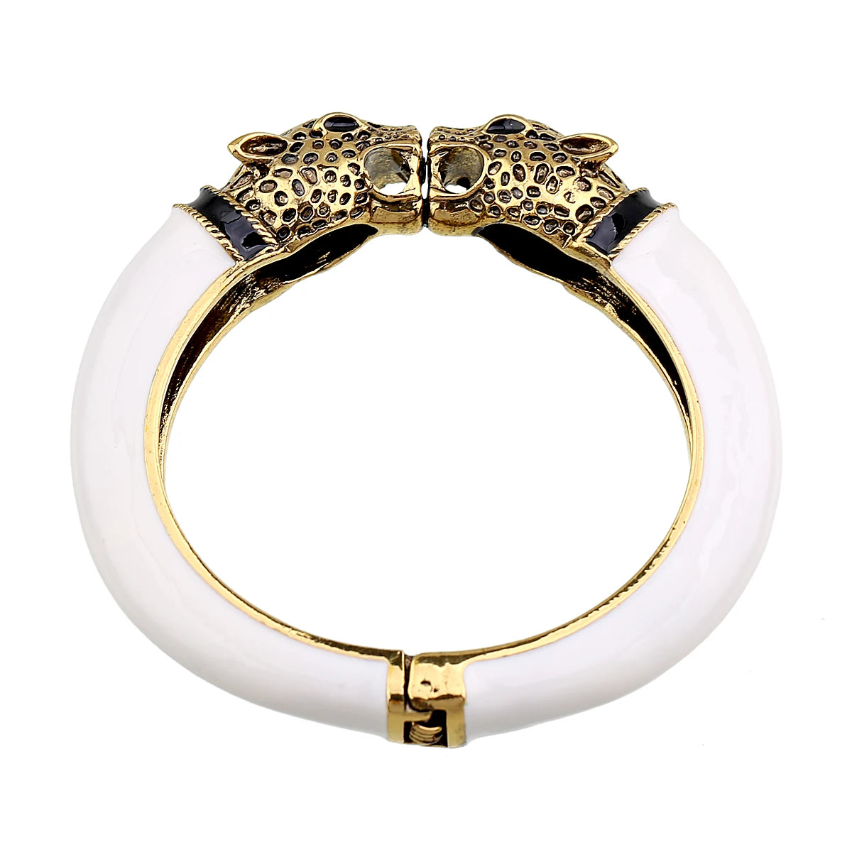 Double Leopard Head Enamel Cuff Bracelet for Women