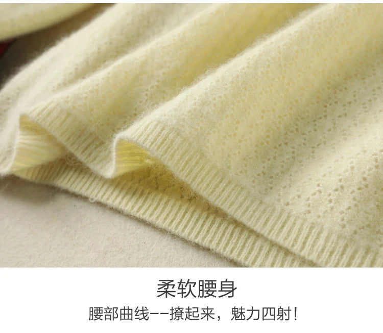 Hollow Knit Cashmere Long Sleeve Sweater for Women