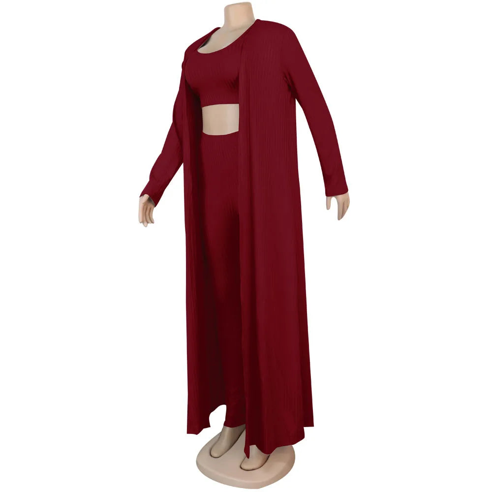 Slim Knit Three Piece Summer Lounge Outfit Set for Women