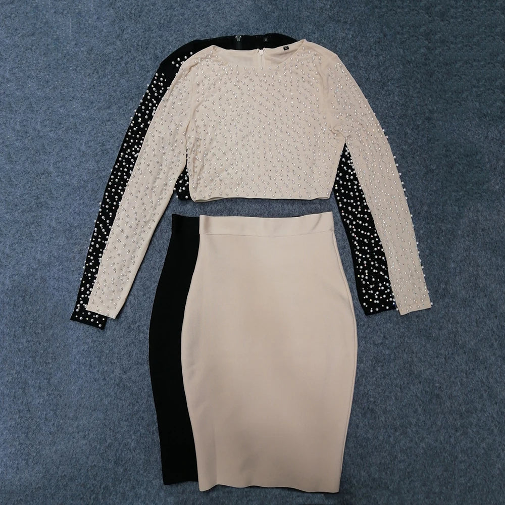 Beaded Pearl Top Two Piece Set