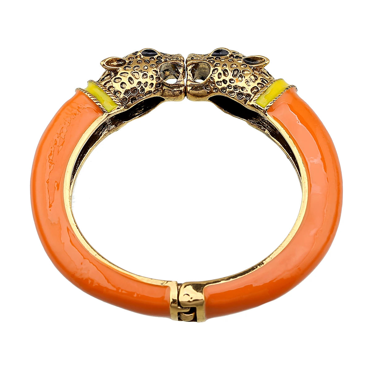 Double Leopard Head Enamel Cuff Bracelet for Women