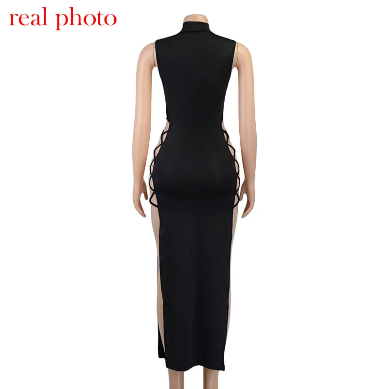 Cryptographic Elegant Black Sleeveless Bandage Sexy Dress for Women Club Party Backless Tank Dresses Skinny Fashion Summer 2025