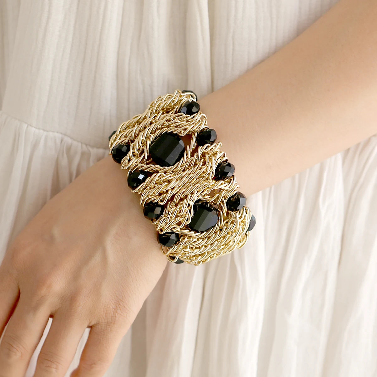 Beaded Crystal Statement Elastic Bracelet for Women