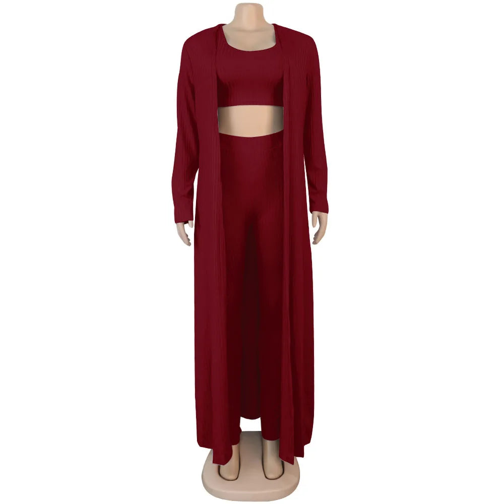 Slim Knit Three Piece Summer Lounge Outfit Set for Women