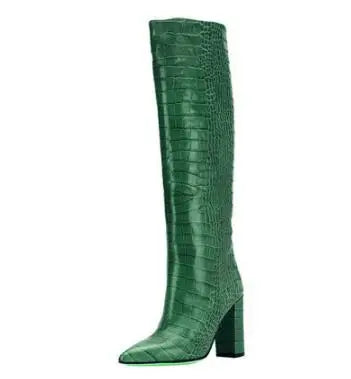 Pointed Toe Slip On Leather Knee High Boots for Women