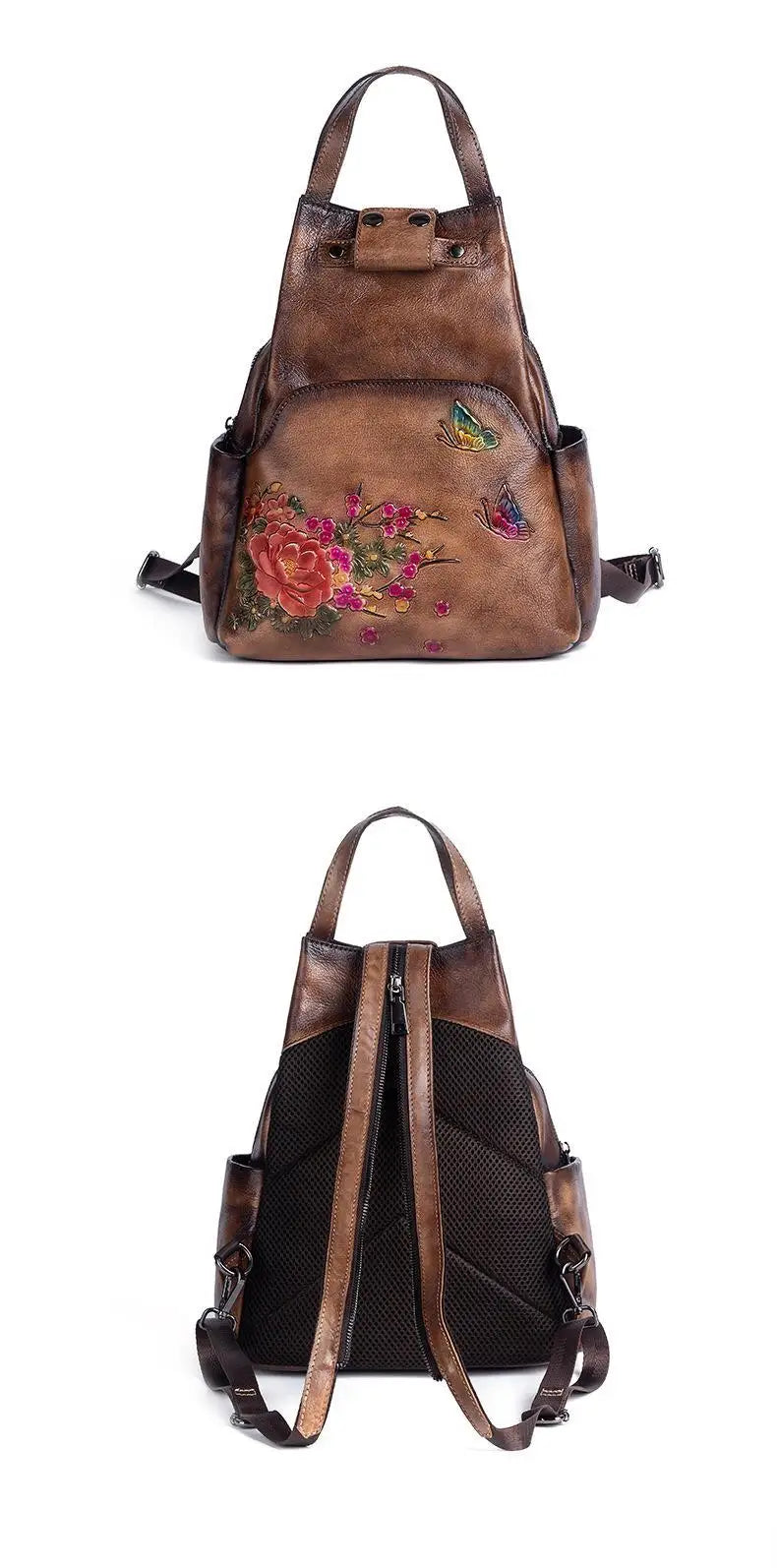 Genuine Leather Embossed Vintage Shoulder Bag for Women