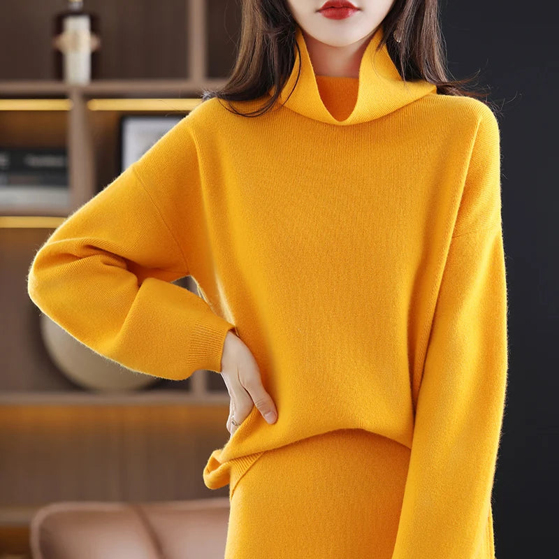 Wool Cashmere Knit Sweater and Skirt Two Piece Set for Women
