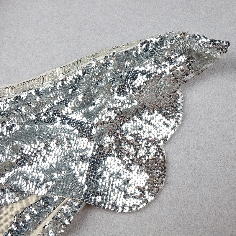 Sequined Ruffle Maxi Slip Dress with V Neck for Women