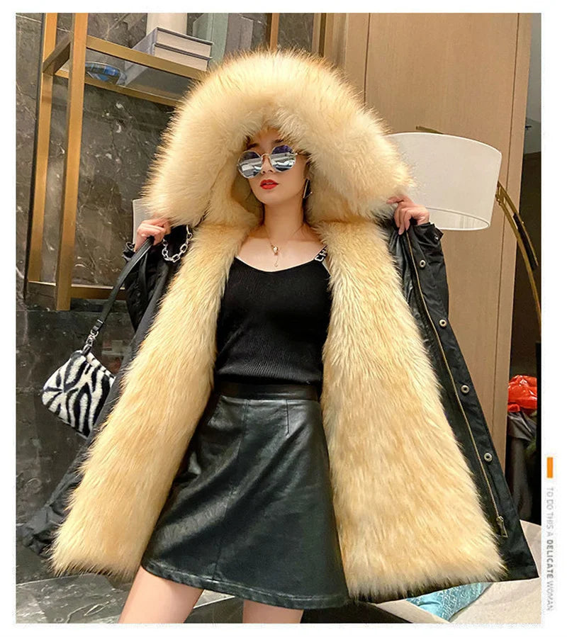 Winter Thick Warm Parkas Women Mink Detachable Inner Fur One Coat Long FauxFur Mink Cotton Jackets Female Hooded Chaquetas Mujer