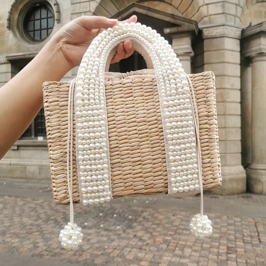 Delicate Handwoven Beaded Straw Tote Bag for Women