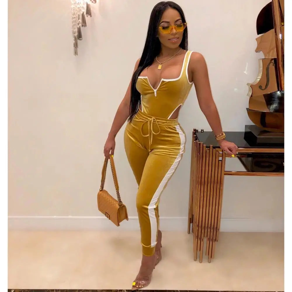 Velvet V-Neck Two Piece Top and Pants Set for Women