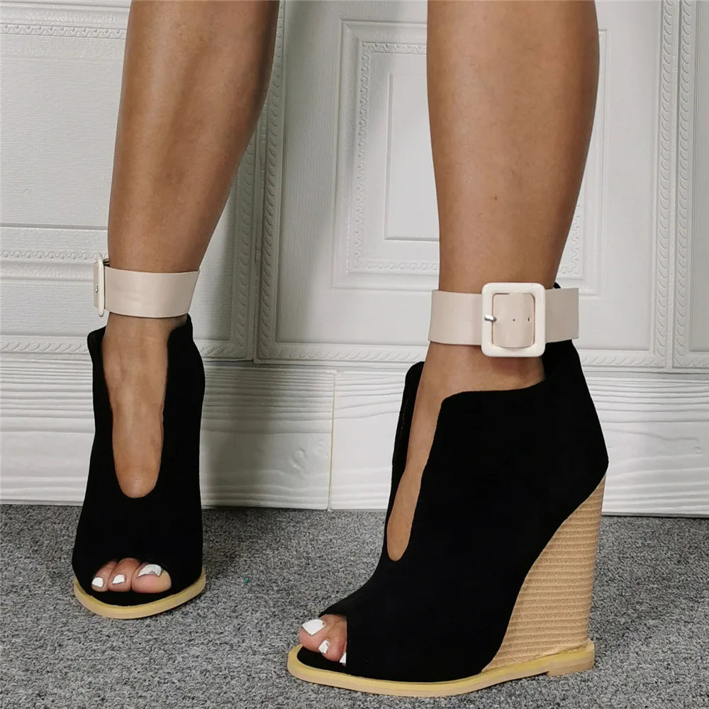 Adjustable Strap Peep Toe Wedge Sandals