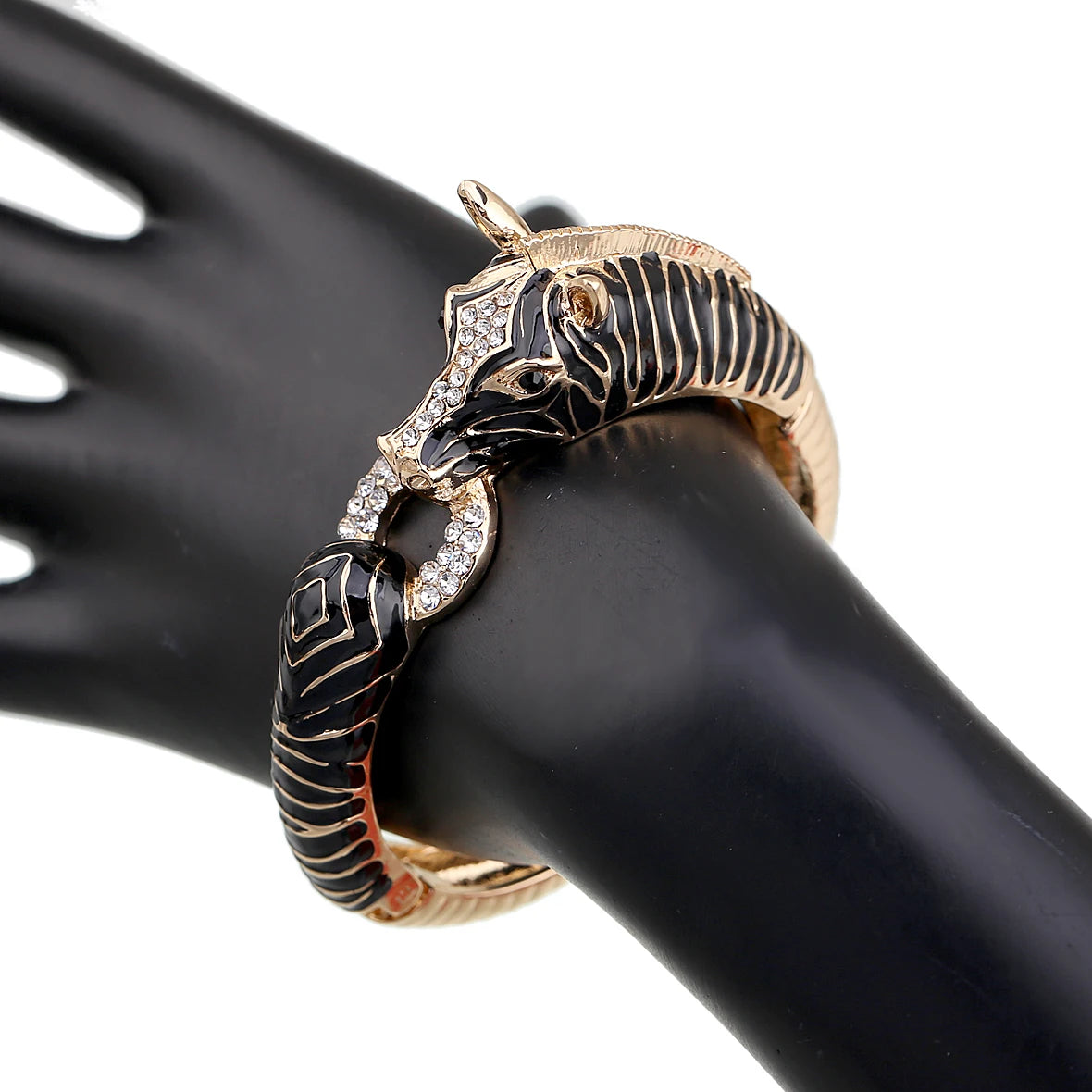 Gold Plated Crystal Zebra Style Cuff Bracelet for Women