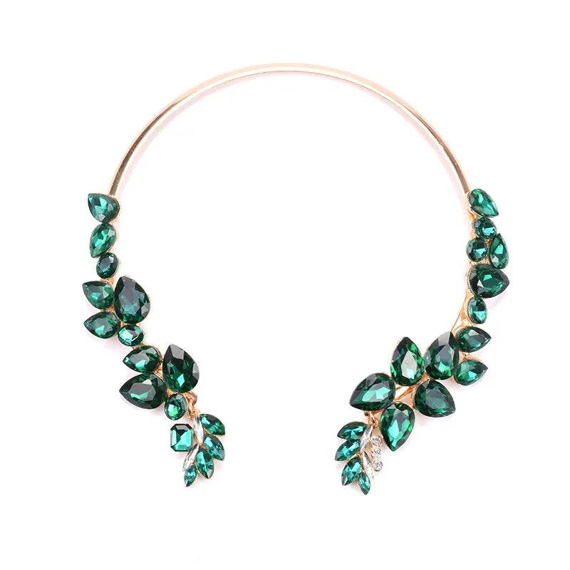 Green Crystal Open Collar Choker Necklace for Women