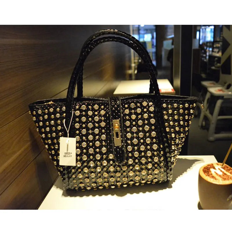 Rhinestone Patent Leather Crossbody Handbag for Women
