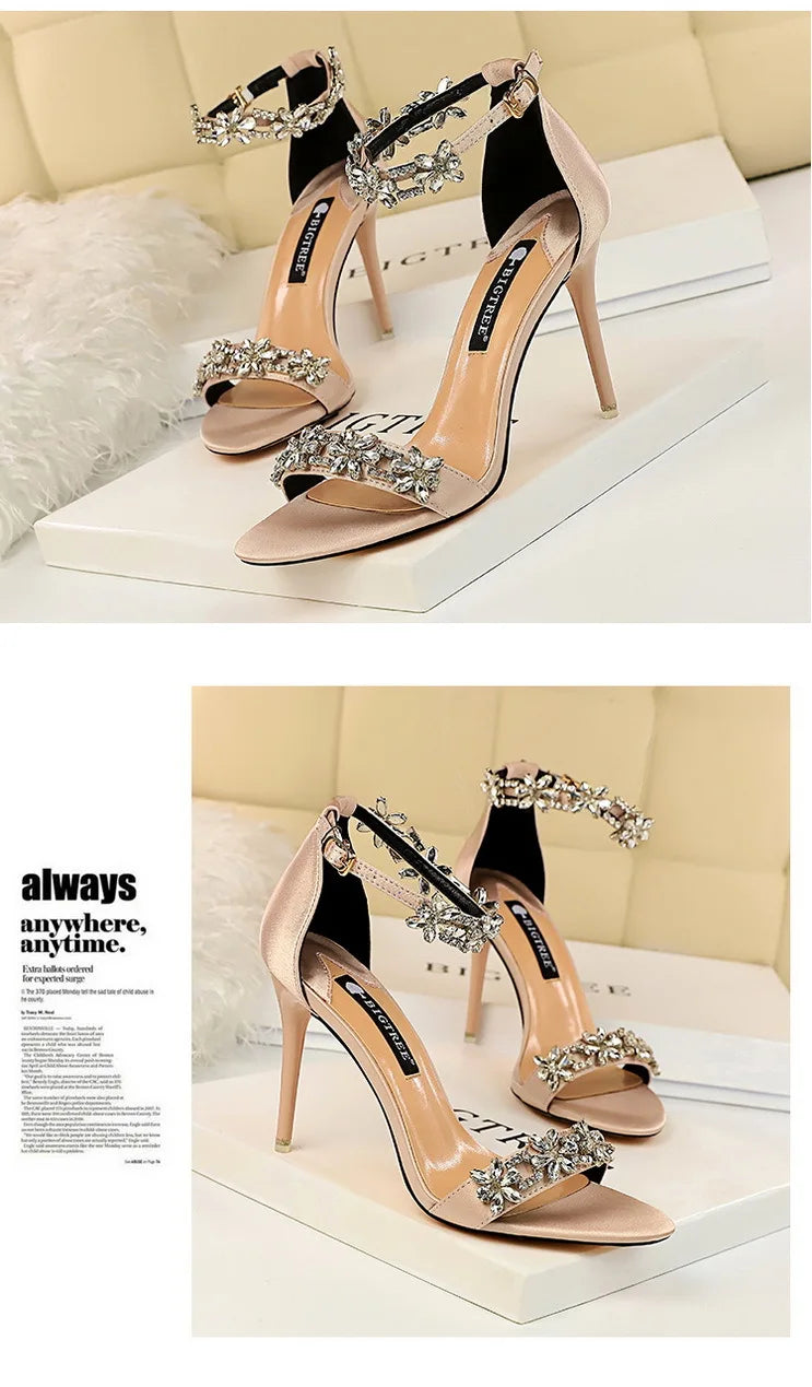 Rhinestone Open Toe Stiletto Heel Sandals for Women
