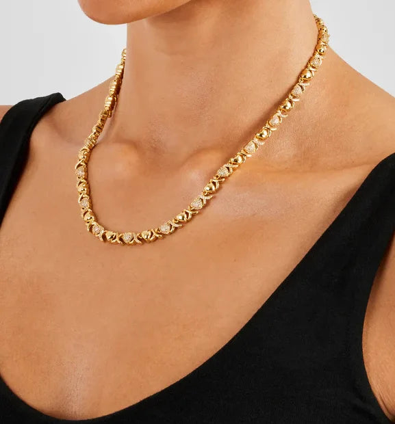 UWIN 2025 Diamond-Cut Hearts Stampato Bracelet 18K Gold Iced Out Heart and Kisses XO Chain Bracelet