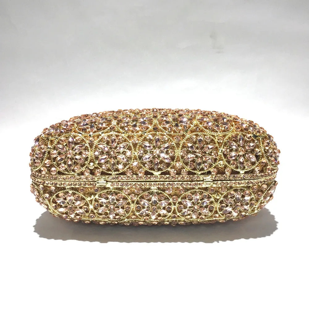 Women Champagne/Blue Color Stone Evening Bags Purses and Handbags Wedding Party Dinner Crystal Flower Clutch Bags Minaudiere Bag
