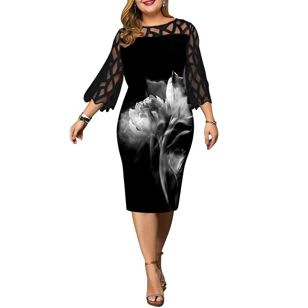 Plus Size Patchwork Lace Midi Dress