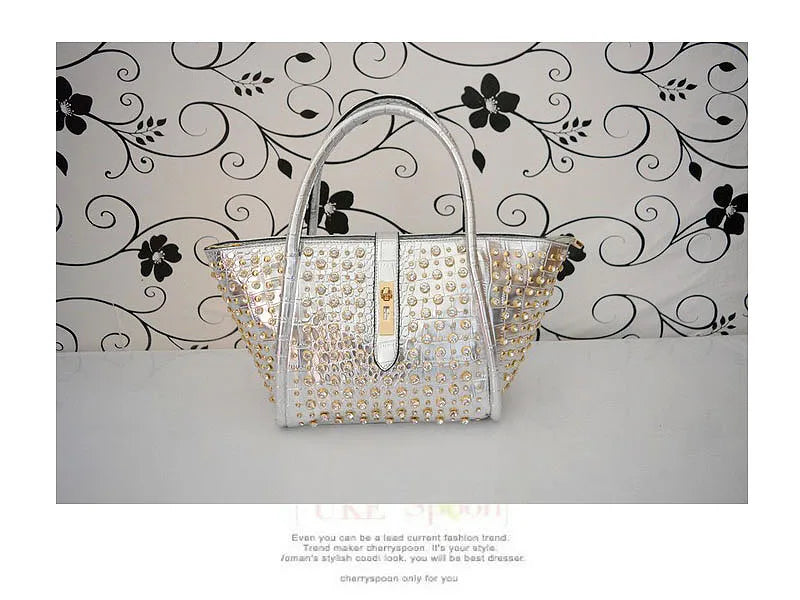 Rhinestone Patent Leather Crossbody Handbag for Women
