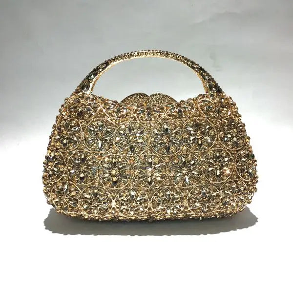Women Champagne/Blue Color Stone Evening Bags Purses and Handbags Wedding Party Dinner Crystal Flower Clutch Bags Minaudiere Bag