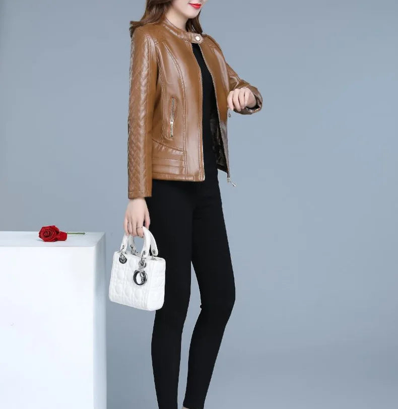Slim Fit Cropped Faux Leather Coat