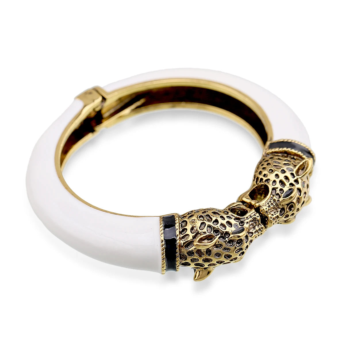 Double Leopard Head Enamel Cuff Bracelet for Women