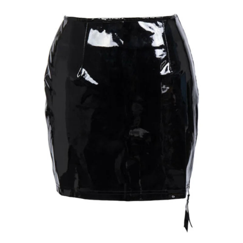 Gothic Wet Look PVC with Zipper Mini Skirt for Women