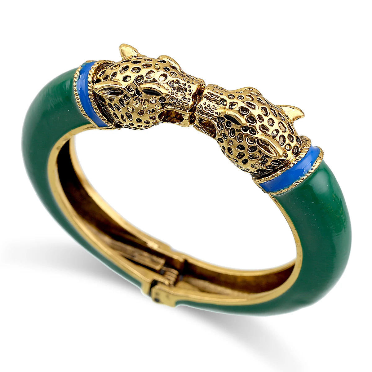 Double Leopard Head Enamel Cuff Bracelet for Women