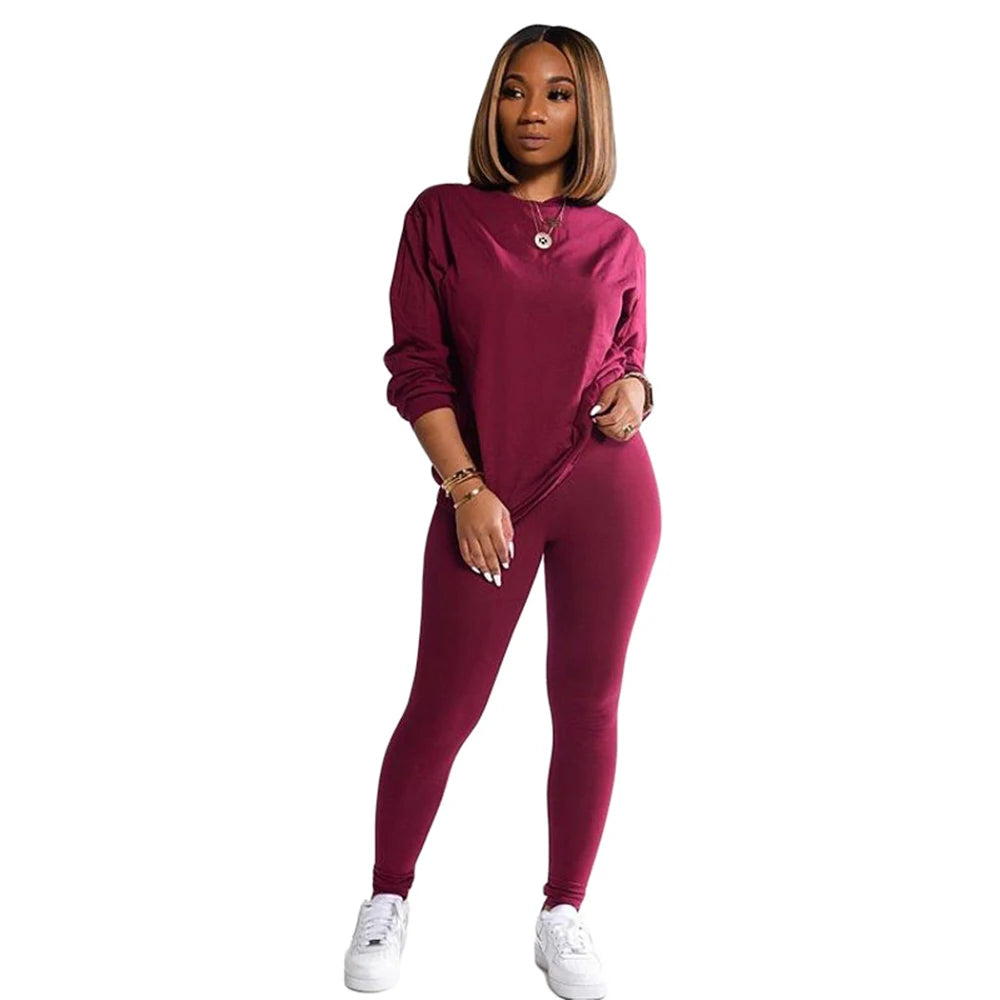 Casual Knit Sweater Top and Pencil Pants Set for Women